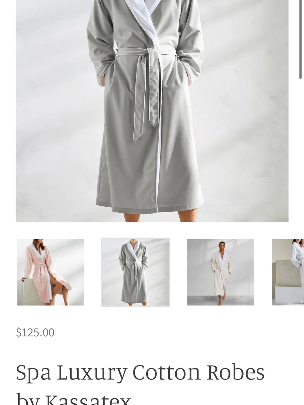 Kassatex Silver Sage Cotton Spa Robe with White Trim